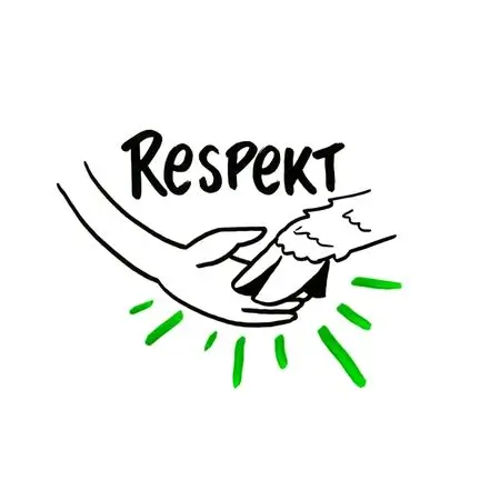 Illustration einer Hand und einer Schafshufe, die sich die Hand geben. Darüber steht das Wort Respekt.